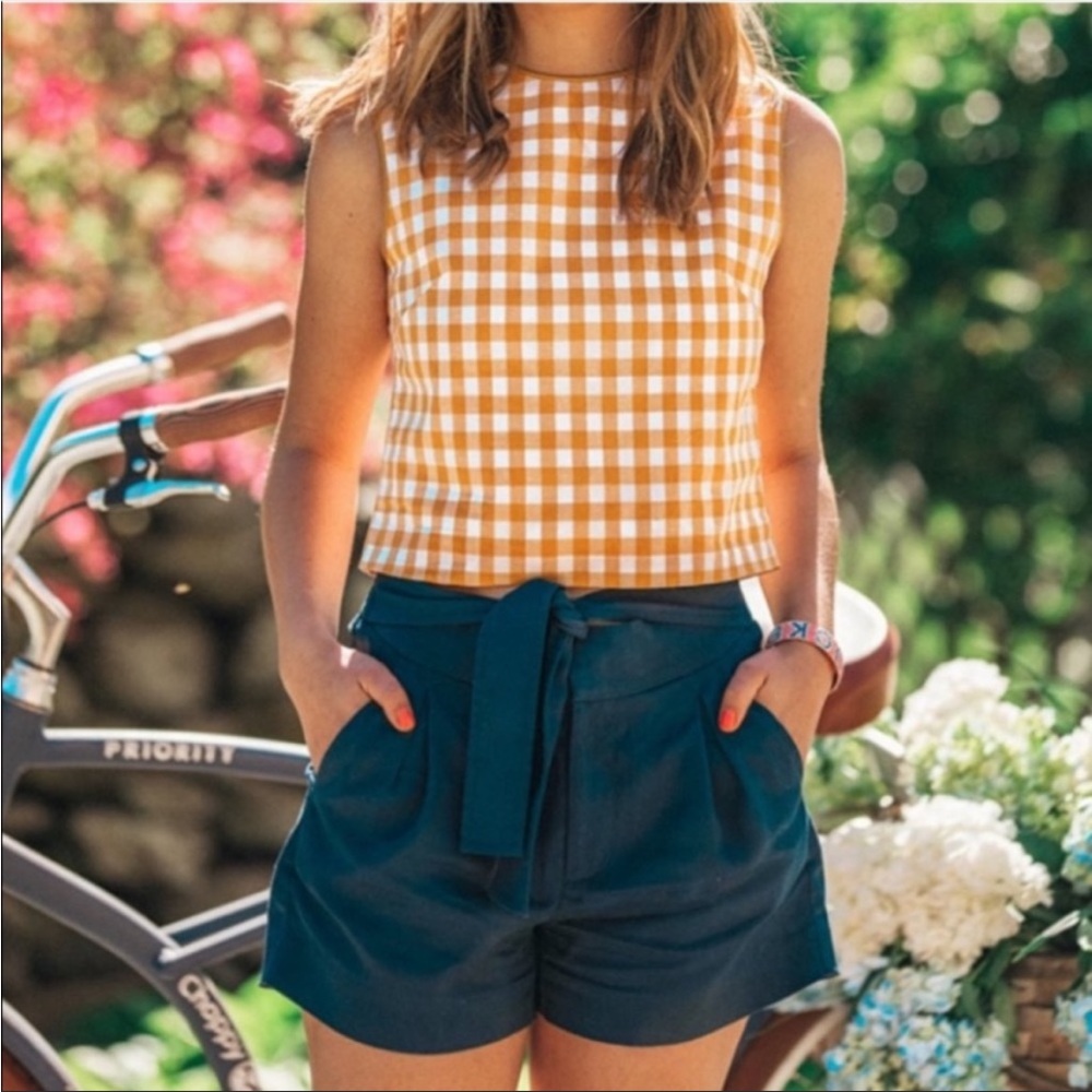 KJP Kiel James Patrick Spouting Rock Beach Top in Marigold Gingham SZ M EUC